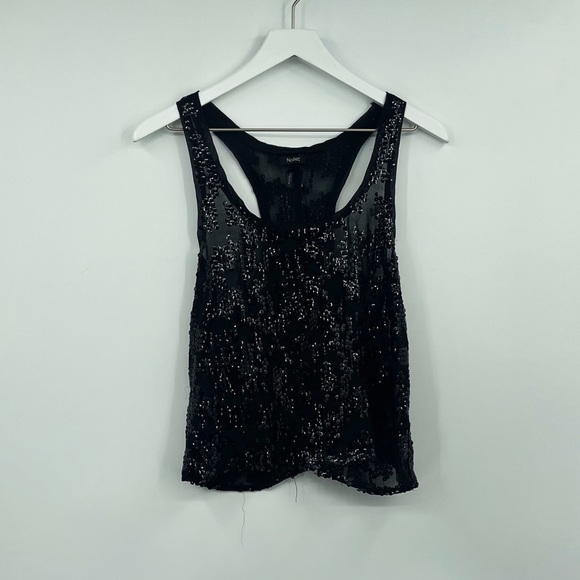 Nollie Black Grunge Sequin Sheer Crop Tank Top Size Medium - Picture 2 of 6
